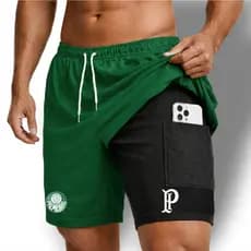 Bermuda Shorts Compressão 2 em 1 VERDAO SEP02 Masculino Futebol Corrida Academia Treino Fitness Esportivo  Elastano Musc