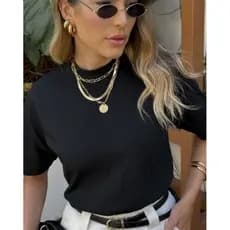 Blusa T-shirt Gola alta Feminina/blusinha Algodão