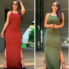 Vestido  Canelado feminino de alça longo /Vestido de alça feminino  com fenda na lateral .