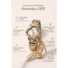Relógio Dourado Flor DHP Feminino  Á Prova d'água com Pulseira