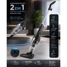 Aspirador de Pó Vertical Elétrico 600W 2 em 1 Portátil Forte Sucção KPA 110v/220v