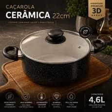 Caçarola Cerâmica 22/20cm com Tampa de Vidro Panela Antiaderente Reforçada