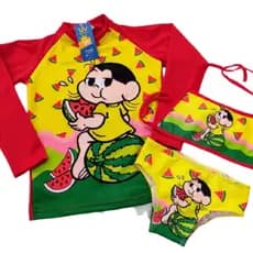 Conjunto Praia Infantil Menina Biquíni + Blusa UV Proteção Solar Ideal para Mar e Piscina