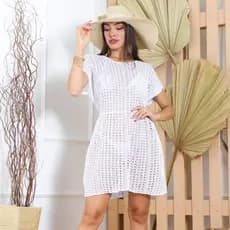 Saída de Praia Feminina com Manguinha em Tricô Moda Praia Verão