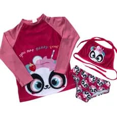 Conjunto Infantil Menina Biquíni + Blusa UV Proteção Solar Praia Piscina Verão 1 a 8 Anos