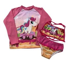Conjunto Infantil Menina Biquíni com Blusa UV Proteção Solar Praia Piscina Verão 1 a 8 Anos