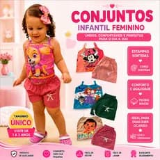 Kit com 03 (três) Conjuntinhos Infantil Feminino Verão | 1 a 3 Anos - Conjunto Menina