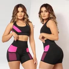 Conjunto Top com Short Moda Fitness Feminino Estiloso Tecido Encorpado Academia Treinos Confortável