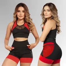 Conjunto Fitness Feminino Short e Top com Bolso em Tela Academia Moda Fitness Cintura Alta Confortável