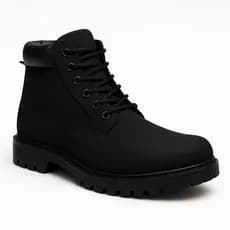 Bota Masculina Casual Preta Sola Tratorada em Couro Bota Adventure Lisa Basica Premium Oferta