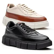 KIT 2 pares Tênis Masculino Sneker Elegante Tratorado Sola Alta Moderna com Palmilha Confortável Macio Casual