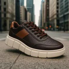 Sapato Tenis Masculino Sola Alta 5CM Oversize Flat Form Moderno Detalhe em Camurça