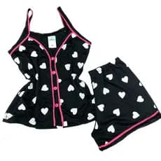 Pijama Feminino Americano Alça e Botões Verão Short Doll  Abertura Frontal Amamentação Alcinha