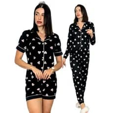 Kit 2 Pijamas Feminino Americano Adulto  Curto Longo Malha amamentação Com Botões Frio e Calor