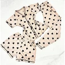 Kit Pijama Feminino 3 Peças Americano  Camisa Botões + Calça + Short Conforto Malha Amamentação