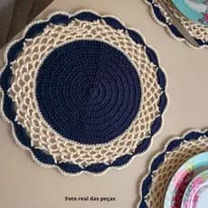 Sousplat de Crochê 35 cm Kit 4 Jogo Americano Toalhinha para Estante Centro de Mesa Decoração