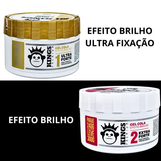 Gel Cola Para Cabelo Extra Forte e Ultra Fixação Premium KINGS  - 300gr