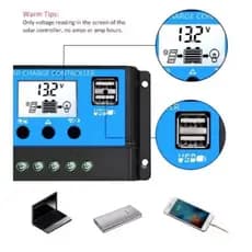 10a 20a 30a pwm controlador de carga solar 12v 24v automático células solares placa carregamento controlador usb 5v disp