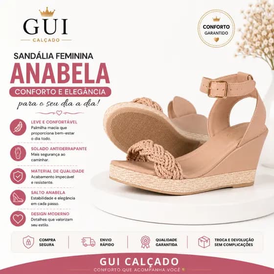Sandália Feminina de Salto Casual Anabela Trançada