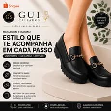 Mocassim Loafer Feminino Sola Alta Tratorado Enfeite ABS