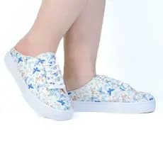 Tênis Feminino Casual Aberto Mule Estampado Azul Escuro Jeans