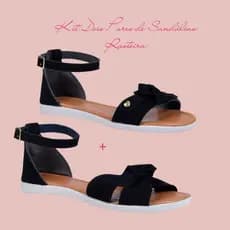 Sandália Feminina Rasteirinha Kit 2 Pares Preto Nobock Ajustavel Antiderrapante Casual