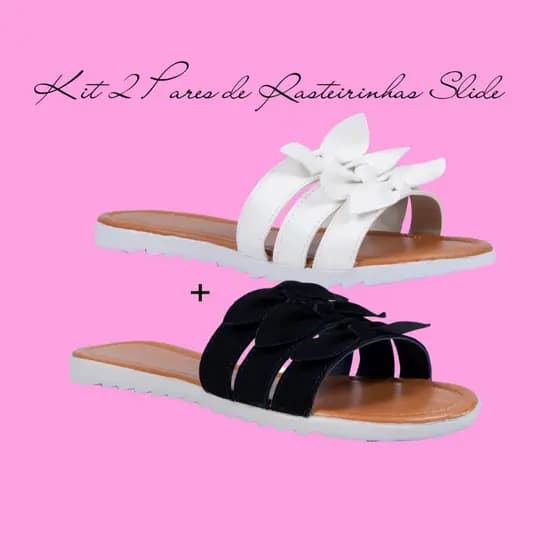 Rasteirinha Feminina Slide Lacinhos Kit 2 Pares Casual Chinelo Feminino Antiderrapante