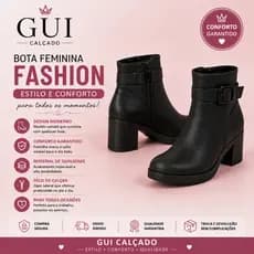 Bota feminina salto médio estilo coturno com detalhe em fivela