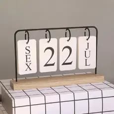 Calendário de Mesa Decorativo com Plaquinhas Rose Dourado Preto Permanente Escritório Util E Simples