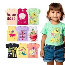 Kit Camiseta Infantil Menina 4 Peças Verão Veste do 1 ao 14