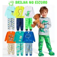 Kit de 2, 6 ou 10 Peças Pijama Brilha no Escuro Menino Infantil Inverno Roupa Infantil Masculina