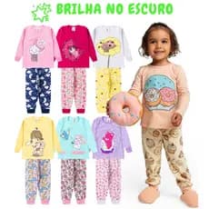 Kit 6 Peças Pijama Brilha no Escuro Sortido Infantil Menina Inverno Roupa Infantil Feminina