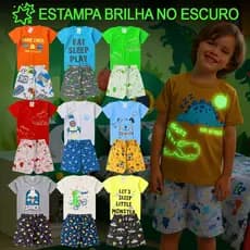 Kit 4, 6 ou 8 Peças Pijama Infantil Brilha no Escuro Menino Verão Roupa Infantil Masculino