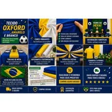 Tecido Oxford Azul  Branco e  Amarelo Copa do Mundo – Decoração, Festas e Eventos
