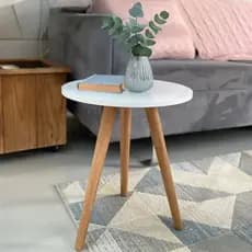 Mesa De Canto Redonda Pé Palito Mdf ou Mdp Branca Preta Decorativa Sala