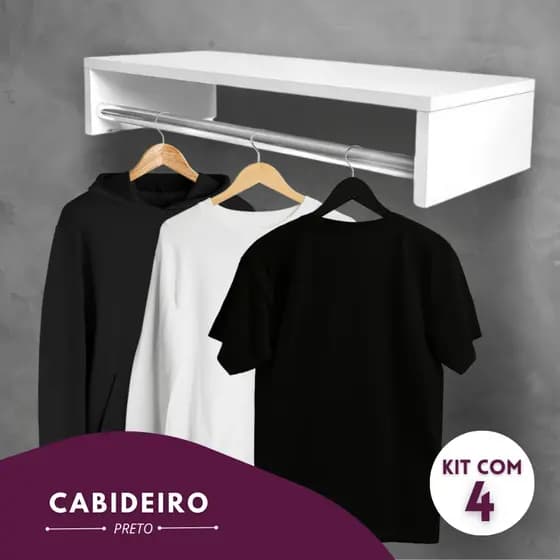 Kit 4 Cabideiro De Parede Arara  De Roupas Com Prateleira Closet Casa