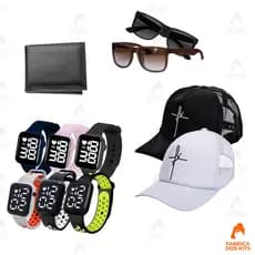 Kit Masculino Relógio Digital Prova D`agua + Óculos Just + Carteira + Boné fe Muito Barato