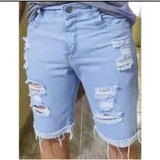 Bermuda Jeans Masculina C/ Lycra Destroyed Rasgada Slim Verão Premium
