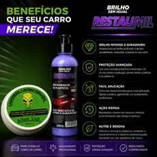Kit Cera Automotiva Carnaúba Espelhamento Cerâmico Polimento + Restaurador de Plásticos