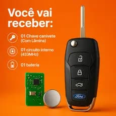 Chave Canivete Ford Ka Fiesta Ranger Eco Sport - Alarme Com 3 Botões Modelo Novo e Completo
