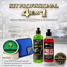 Cera Alien Ind Automotiva Carnauba + Pneu Pretinho + Toalha MicroFibra + Shampoo Lava Auto