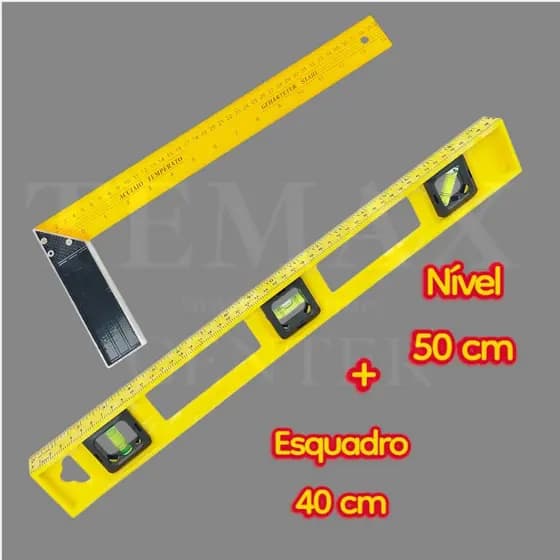 Kit Nivel e Esquadro De 40cm Nivel 50cm - Carpinteiro Pedreiro Metálico Aço Profissional Polímetro