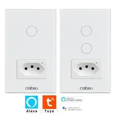 Interruptor Inteligente 1 2 Botão Com Tomada WiFi Smart Automação