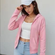 Blusa feminina casaco academia lisa basica esportiva com capuz ziper ribana .
