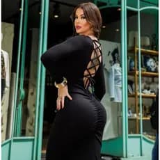 Vestido Tubinho Colado Manga Longa Chique Midy midy Longo Costas Trançadas Anarruga