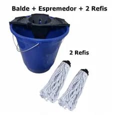 Kit 2 Refis Mop Esfregao Algodao + Balde 13 Litros Especial Limpeza + Espremedor