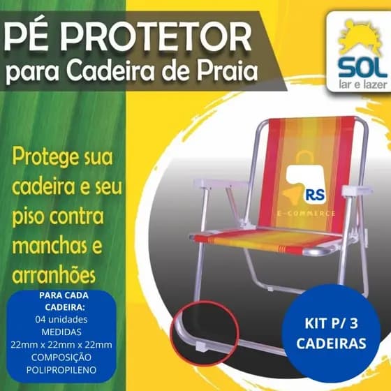 Kit para 3 cadeiras - Protetor para cadeira de praia c/ BASE ESTRIADA P/ NÃO ESCORREGAR - VENDEDOR INDICADO