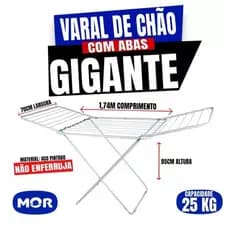 Varal de chão Mor Maxxi com abas grande 25kg de roupa nao enferruja 1