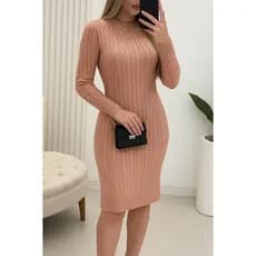 Vestido Feminina Manga Longa Tricô Modal com Tranças Modinha Inverno