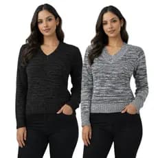 Kit 2 Blusas Femininas Tricô Manga Longa Gola V Tricot Moda